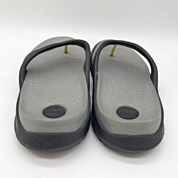Crocs Croslite A9 Flip Flops Unisex W 7 - M 5 Gray Black & Green Thong Sandals - Picture 4 of 11